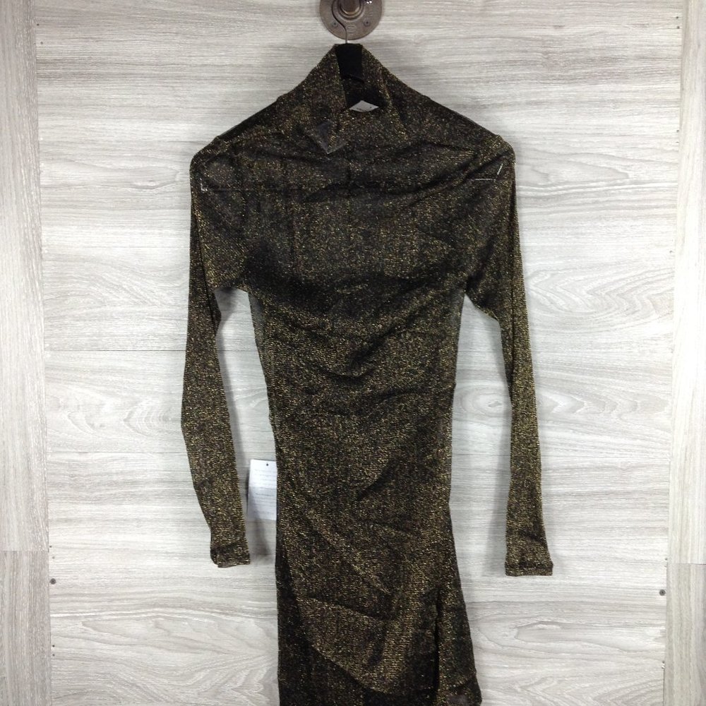 Love Fire Gold Glitter Mock Neck Long Sleeve Dress
